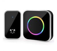 KEWUZY Sonnette sans Fil, IP44 Exterieur Etanche Carillon 400 Mètres, 60 Mélodies et 4 Niveaux Volume, Kit de Carillon avec Récepteurs Enfichables, Voyant LED Coloré, pour Maison, au Bureau (Noir)