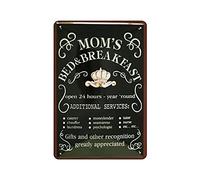 KEYGAMER Plaque vintage en métal avec inscription « Mom's Bed Breakfast Is Open 24 Hours » - Pour garage, bar, décoration murale - 20,3 x 30,5 cm