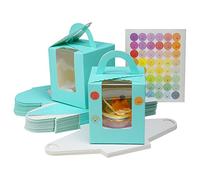 KEYIDO 30 Pcs Boîtes à Cupcakes Individuelles Bleues Boîtes à Cupcakes Simples 1 Trou Boîte à Gâteau avec Fenêtre Transparente Inserts et 2 Feuilles d'Autocollants pour Mariage Fête d'Anniversaire
