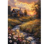 KEYIFA Peinture par Numéros pour Adulte, Coucher de Soleil à la Campagne Kits de Peinture au Numéro avec Canevas Acrylique et Pinceaux, DIY Creatif Toile Kits Paint by Numbers, Décoration de Maison