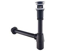Keymark Kit - Siphon à Tasse avec Bonde avec Trop-plein pour Lavabo Noir mat, Laiton Universel Siphon Anti-Odeur, 1 1/4 Syphon Sifon