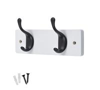 Keypak 2 patères noires mates sur planche en bois blanc de 22,5 cm - Porte-manteau mural moderne à fixer sur porte