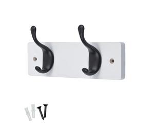 Keypak 2 patères noires mates sur planche en bois blanc de 22,5 cm - Porte-manteau mural moderne à fixer sur porte