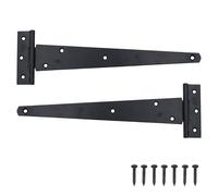 Keypak Lot de 2 charnières en T japonaises noires de 300 mm avec revêtement antirouille, idéales pour portails en bois, grange, garage et abri de jardin