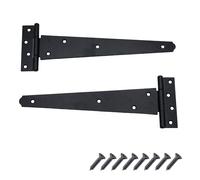Keypak Lot de 2 charnières en T japonaises noires de 350 mm avec revêtement antirouille, idéales pour les portes de grange, les portes de garage, les abris de jardin et les portails en bois