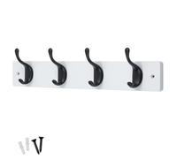 Keypak Lot de 4 crochets noirs mats sur planche en bois blanc 46 cm - Porte-manteau mural moderne à fixer sur porte