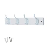 keypak Lot de 4 patères blanches brillantes sur planche en bois blanc 46 cm - Porte-manteau mural moderne à fixer sur porte