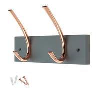 keypak Porte-manteau à 2 crochets - Cuivre poli sur planche grise - 23 cm de large - Support mural en bois pour chapeaux, manteaux, entrée et salle de bain