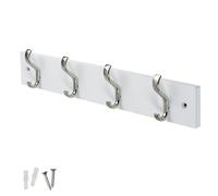 Keypak Porte-manteau mural minimaliste - 4 crochets sur une base en bois moderne et élégante pour mur et porte - 38 cm - Toutes les fixations incluses (nickel satiné/blanc)