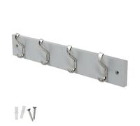 Keypak Porte-manteau mural minimaliste - 4 crochets sur une base en bois moderne et élégante pour mur et porte - 38 cm - Toutes les fixations incluses (nickel satiné/gris tourterelle)