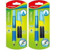 Keyroad SMOOZZY WRITER Stylo roller ergonomique 0,7 mm/encre bleue incluse 2 cartouches d'encre bleue/poignée en caoutchouc antidérapant/couleurs mélangées, Assorties (Bleu/Rose) (Lot de 2)