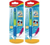 Keyroad Stylo à bille rétractable 1,0 mm/1 pièce/trou de suspension/stylo à bille Kuli/pour gauchers et droitiers/boîtier coloré/encre bleue/bureau préscolaire et école (Lot de 2)