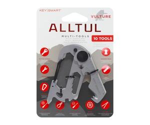 KeySmart AllTul Vulture Porte-clés 10 en 1 avec décapsuleur, clé, mousqueton, coupe-fil, tête plate, rayon, cutter, règle et trou pour porte-clés, outil pour camping, pêche