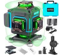 KEZERS Laser lignes croisées vert 4x360°, Niveau laser autonivelant 16 lignes, Laser croisé avec écran, télécommande, support mural, socle élévateur, IP54 pour l'intérieur et l'extérieur Chantier