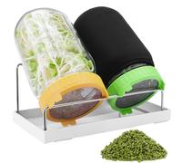 Kezidhp Germoir pour Graines à Germer Lot de 2 - Set Complet avec 2 bocaux, Couvercle en Acier Inoxydable 304, Support et récupérateur Blanc, pour Luzerne, Brocoli, Haricots Mungo