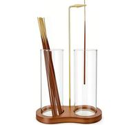 Kezidhp Set de Porte Encens Moderne - Support en Bois avec 2 Récipients en Verre et Pince en Métal, Pour une Diffusion Propre, Méditation