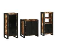 KFGWERSTY Ensemble de meubles de salle de bain 55 x 35 x 60 cm 3 pièces | Bois massif recyclé, portes et poignées en bois massif, 5 tiroirs et 5 étagères, montage mural, pour petites salles de bain