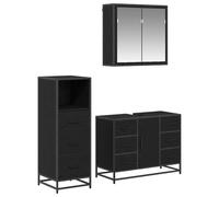 KFGWERSTY Ensemble de meubles de salle de bain 65 x 20 x 60 cm en bois noir | Bois et pieds en métal, 3 armoires avec portes et étagères, montage mural, pour petites salles de bains, 12 tiroirs
