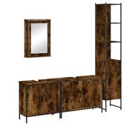 KFGWERSTY Lot de 4 meubles de salle de bain 42 x 12 x 60 cm Chêne fumé | Matériau en bois et acier revêtu par pulvérisation, surface miroir en verre, montage mural, lot de 4 pièces