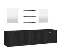 KFGWERSTY Lot de 6 meubles de salle de bain en verre noir 180 x 45 x 45 cm | Bois et verre, montage mural sans plancher, lot de 6 pièces avec 2 miroirs, pour salle de bain et WC d'invités