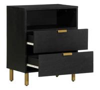 KFGWERSTY Table de chevet noire 50 x 33 x 62 cm avec 2 tiroirs en bois | Bois massif de manguier en laiton, hauteur des pieds de 10 cm, résistant à l'humidité, pour chambre à coucher, gain de place