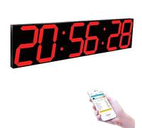 KFHDSAS Horloge Murale LED 6 Chiffres 27 Pouces, Luminosité 8 Niveaux, Variateur Automatique, Calendrier, Thermomètre, Alarme, Wi-FI, Compte À Rebours, for Entrepôt Industriel, Cafétéria(Red)
