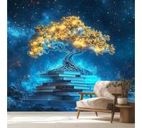 kfjhgbdshhj Arbre de Vie avec motif 3D bleu et or fantastique, intissé, pour salon, cuisine ou chambre, poster décoratif mural Arbre de Vie, 300 cm x 210 cm Affiche - Giclee - Tableau sans cadre