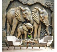 kfjhgbdshhj Famille d'éléphants en 3D, papier peint intissé effet roche, motif animaux, fresque murale moderne pour chambre ou salon, 400 cm x 280 cm Affiche - Giclee - Tableau sans cadre