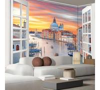 kfjhgbdshhj Motif décoratif mural moderne pour salon, effet 3D, représentant la ville de Venise et ses eaux, en intissé, avec fenêtre (150 cm x 105 cm). Affiche - Giclee - Tableau sans cadre