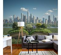 kfjhgbdshhj Papier peint photo effet 3D, motif livres fantastiques et arbres, intissé, style ville moderne, vert, pour salon ou chambre, 300 x 210 cm, stickers, sans cadre, poster