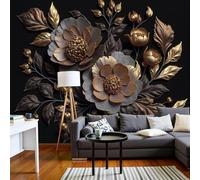kfjhgbdshhj Papier peint photo luxueux à motif pivoines métalliques et fleurs métalliques, intissé, moderne, noir, XXL, 250 cm x 175 cm, stickers muraux - Peinture sans cadre - Poster
