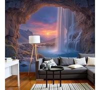 kfjhgbdshhj Papier peint photo Paysage naturel - XXL, Grottes naturelles, cascades, effet 3D, papier peint bleu intissé pour salon et chambre, 430 cm x 300 cm, stickers - Peinture sans cadre - Poster