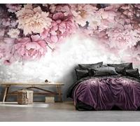 kfjhgbdshhj Tapis intissé motif fleurs pivoines et roses effet béton - Pour salon et chambre - Effet 3D, 430 cm x 300 cm Affiche - Giclee - Tableau sans cadre