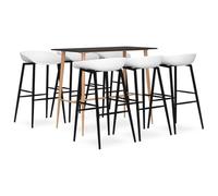 KFPOERTFGD Ensemble de table de bar 7 pièces avec 6 tabourets de bar, table de comptoir moderne avec pieds aspect bois, ensemble de salle à manger pour cuisine ou bar, noir et blanc