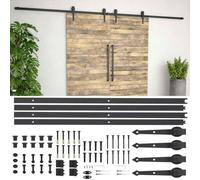 KFPOERTFGD Kit de ferrures pour porte coulissante 183 cm en acier noir | Glissement doux, roulettes résistantes à l'usure, guide au sol inclus