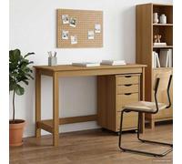 KFPOERTFGD Moss Bureau avec bac à roulettes en bois massif de pin avec espace de rangement 112 x 50 x 75 cm Marron miel