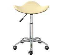 KFPOERTFGD Tabouret roulant de coiffure, tabouret de travail réglable en hauteur, pivotant avec roulettes en cuir synthétique crème pour salon, cabinet, bureau