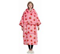 KFUBUO Plaid à manches surdimensionné avec capuche pour femme adulte, doublure sherpa, tous motifs, avec poches, mignon, pour cadeau d’anniversaire (fraise)
