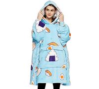 KFUBUO Plaid à manches surdimensionné avec capuche pour femme adulte, doublure sherpa, tous motifs, avec poches, mignon, pour cadeau d’anniversaire (sushi)