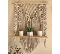 KGBFDX Bohème en Bois À La Main Macramé Tenture Murale Corde Étagère Tapisserie Décor À La Maison Suspendu Jardinière Étagère Flottante Organisateur De Stockage À La Maison 40 × 60 cm
