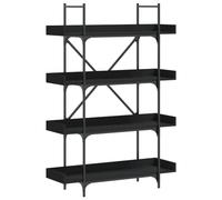KGFHERENB Bibliothèque à 4 compartiments Noir 100 x 33 x 145,5 cm | Étagère de classement industrielle avec protection des bords et entretoises en X pour salon ou bureau. Pieds réglables.