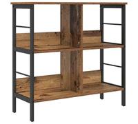KGFHERENB Bibliothèque industrielle en bois vieilli, 4 compartiments, 82 x | Étagère ouverte compacte au design industriel avec 4 étagères pour salon, chambre à coucher et bureau en bois et acier.