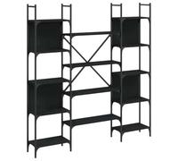 KGFHERENB Bibliothèque noire 155,5 x 24 x 166,5 cm en bois et acier | Étagère ouverte avec compartiments pour salon et chambre à coucher. Construction en acier robuste avec sécurité murale.