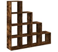 KGFHERENB Bibliothèque Séparateur de pièce 4 niveaux Chêne fumé 131,5 x 29 | Étagère cube en escalier avec 10 compartiments pour salon et chambre à coucher. Construction solide en bois.