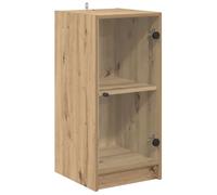 KGFHERENB Buffet en chêne Artisan 35 x 37 x 75,5 cm avec porte en verre | Armoire latérale compacte pour salon et salle à manger avec porte en verre robuste et poignées mates.