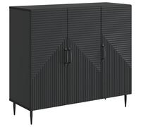 KGFHERENB Buffet noir 89 x 34,5 x 80 cm en bois avec 3 portes | Armoire d'appoint élégante pour le salon et la salle à manger avec 3 portes pivotantes et étagères solides pour beaucoup