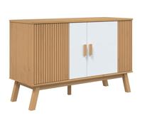 KGFHERENB Buffet Olden en bois massif blanc marron 114 x 43 x 73,5 cm | Armoire de couloir scandinave avec pieds en bois, espace de rangement spacieux et plateau supérieur robuste pour salon et
