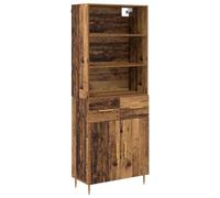 KGFHERENB Highboard Lot de 2 meubles hauts en bois vieilli 69,5 x 34 x 180 | Élégante armoire haute aspect bois vieilli avec pieds en métal et tiroir pour beaucoup d'espace de rangement dans le salon ou