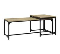 KGFHERENB Lot de 2 tables basses en chêne Sonoma pour salon | Lot de 2 tables d'appoint industrielles pour salon, en bois et acier avec pieds réglables.
