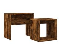 KGFHERENB Lot de 2 tables d'appoint en bois de chêne fumé | Duo de table basse peu encombrante pour le salon et la chambre à coucher avec plateau stable aspect bois foncé.